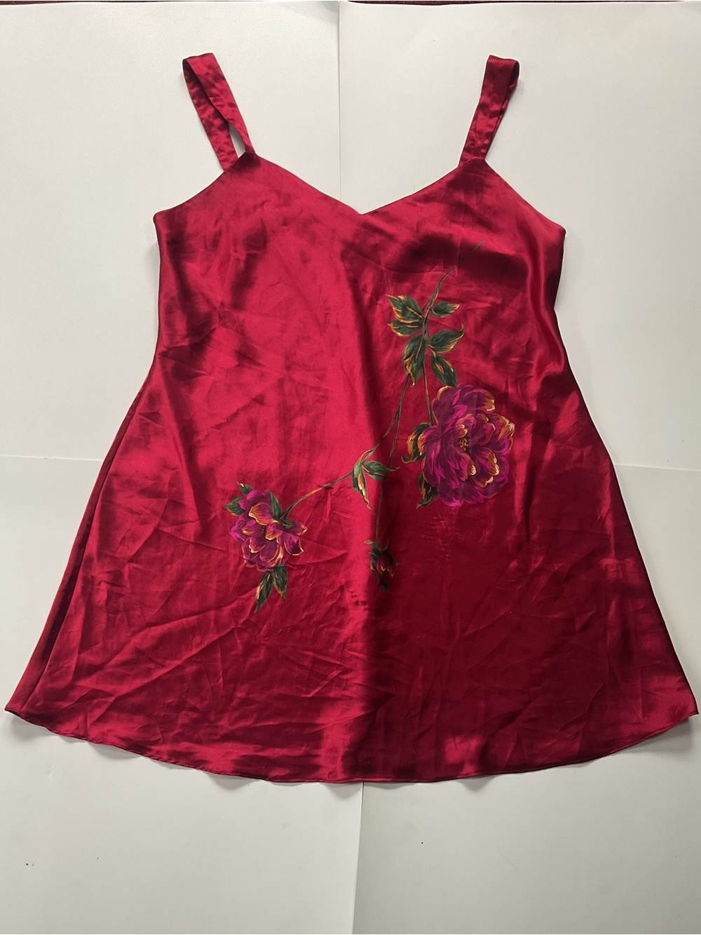 Vintage 90s Inner Most Red Satin Floral Slip Dress Plus Size 2X Lingerie